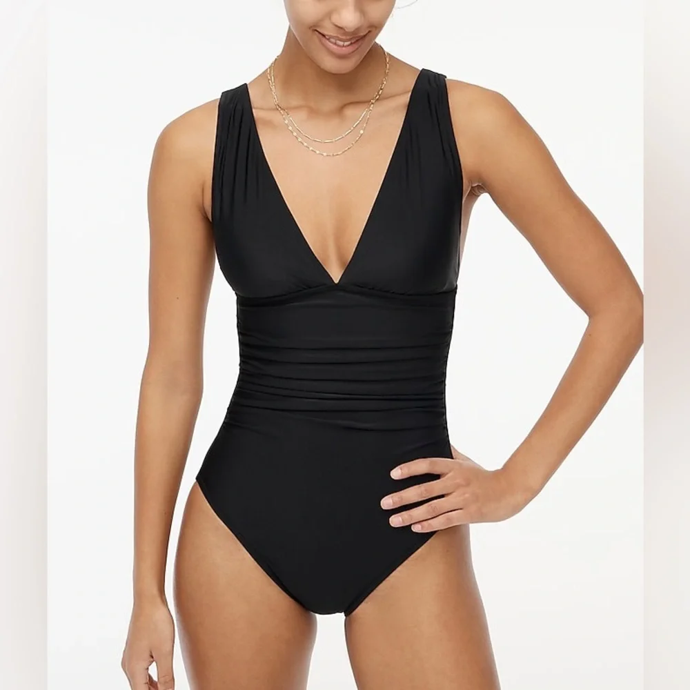 J.Crew V-neck ruched one-piece swimsuit in black size S NWT